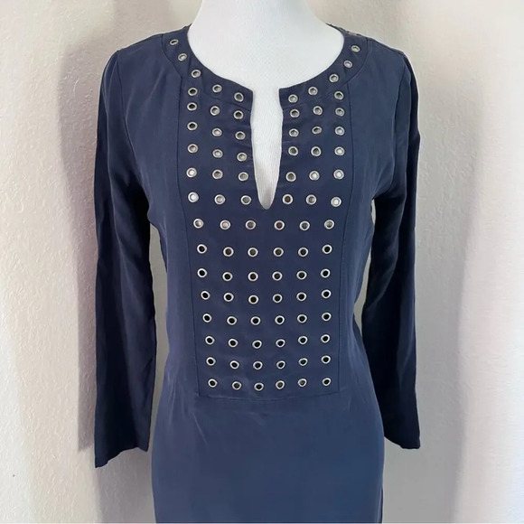 100% Silk Navy Blue Cocktail Dress by LAVANDER BROWN XS - Picture 2 of 9